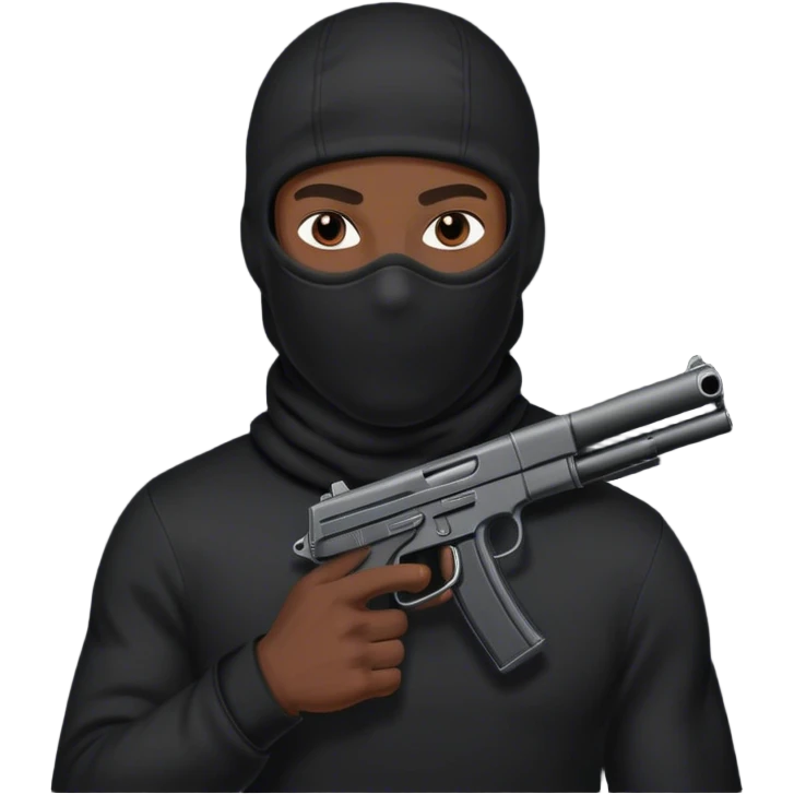 Black man wearing a balaclava with a gun in his hand emoji