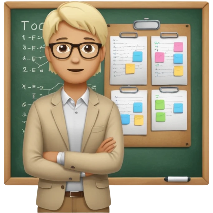 silhouette of a light-haired man standing next to a project board emoji