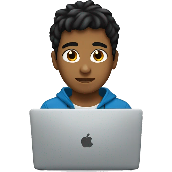 a brown boy with black hair peeking behind from a laptop emoji