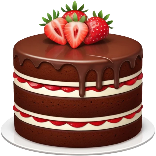 chocolate layer cake with cross-section visible one fresh strawberry on top emoji