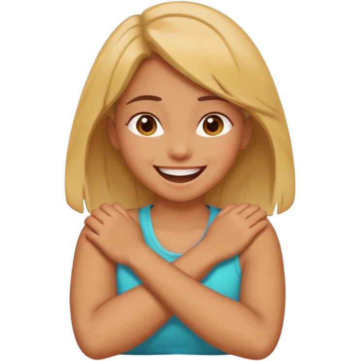 a girl crossing her arms around her neck laughing  emoji