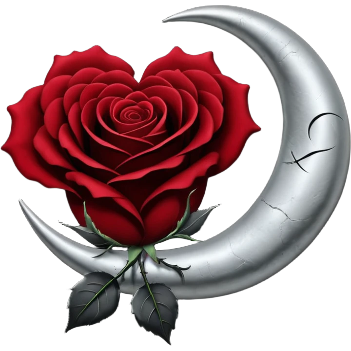 emo heart with crescent moon and black rose emoji