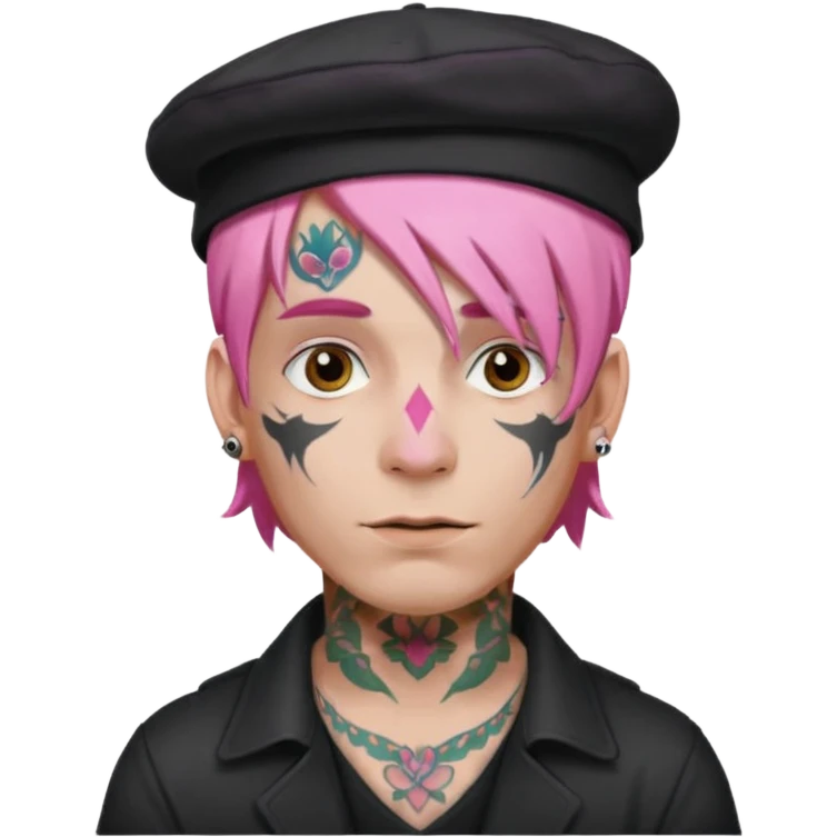 pink haired man and face tattoos and hat emoji