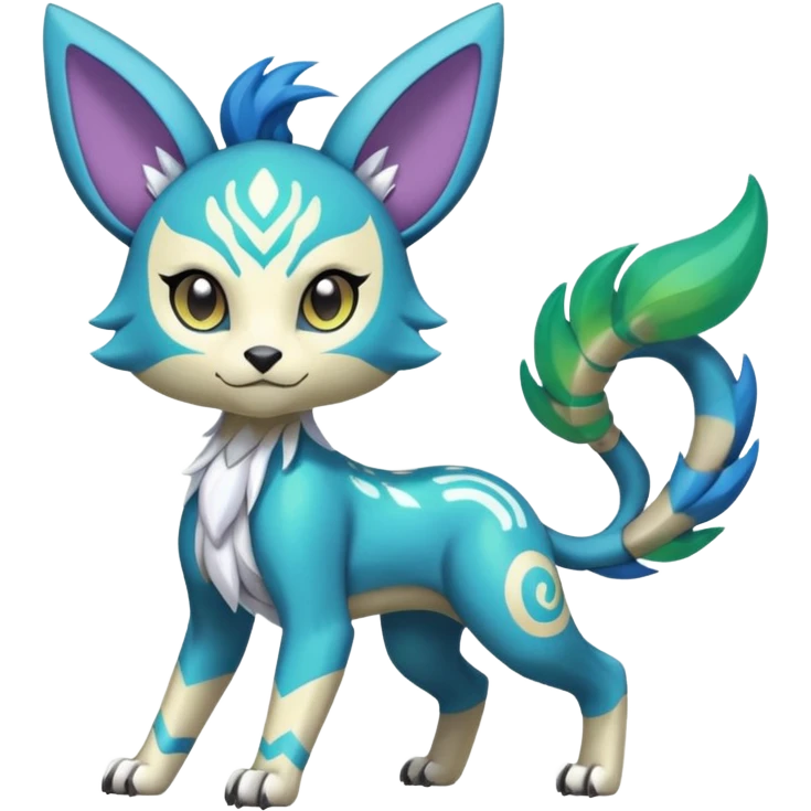 Colorful Exotic Randomly-colored Cartoon Anime Meloetta-WereGarurumon-Trico-Pokémon-Fakémon-fusion-hybrid-creature emoji
