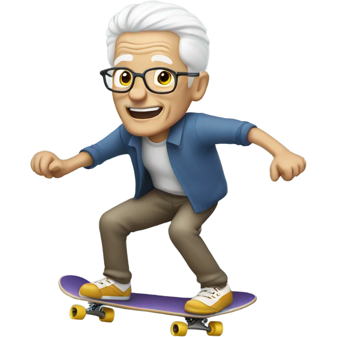 elderly man with white hair skateboarding emoji