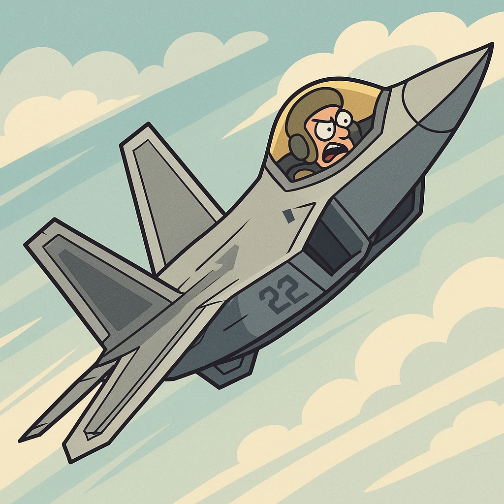 F-22 Raptor fighter jet, cartoon style, bold lines, dynamic angle emoji