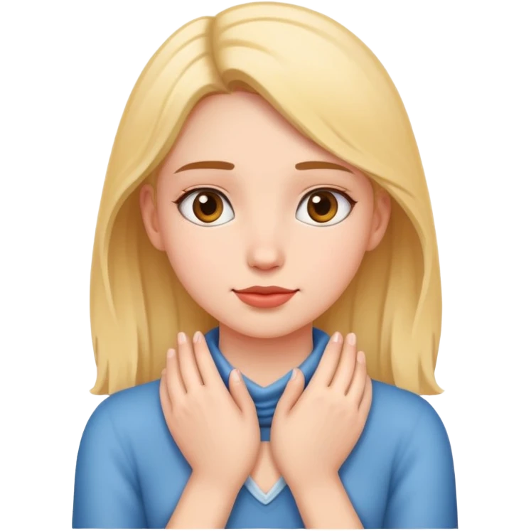 a girl holding two hands around her neck emoji