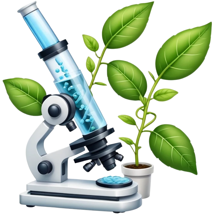 An icon featuring a DNA helix, a microscope, and a plant leaf, symbolizing biology. The design includes animal cells, a test tube, representing the study of life forms, ecosystems, and genetics. Transparent background highlights the exploration of living organisms. emoji