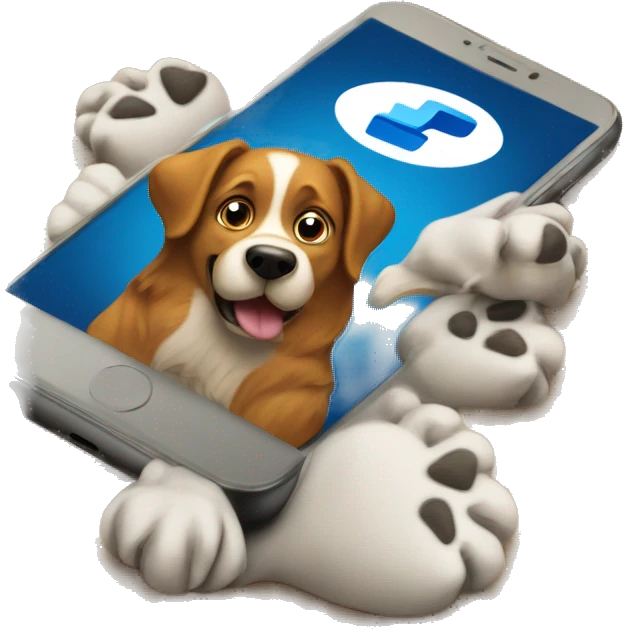 PayPal account in a dog's paws in his phone. emoji