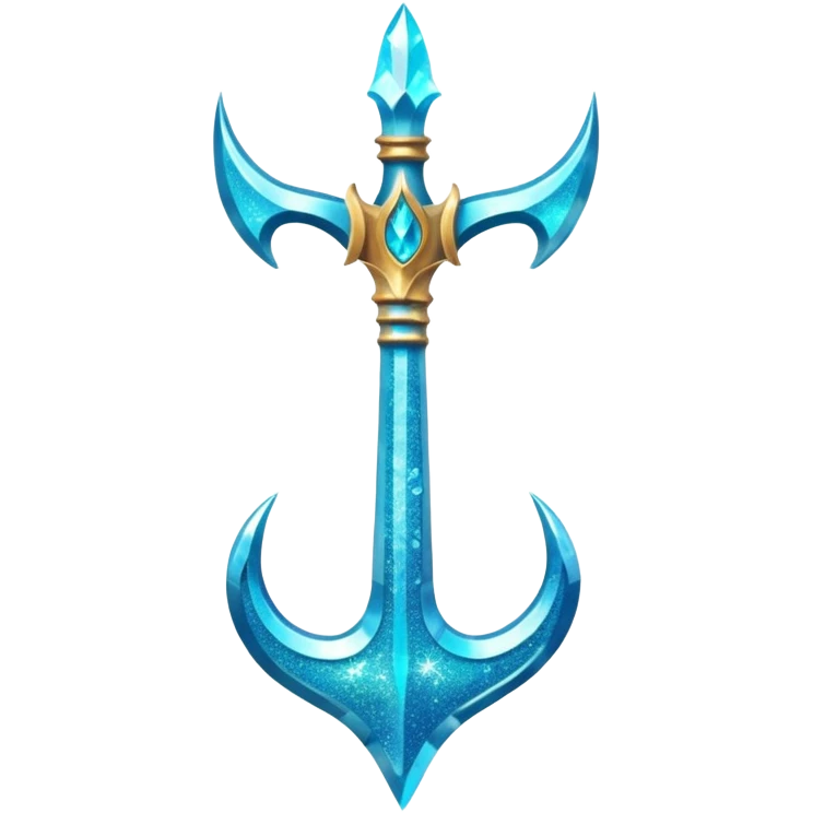 Cyan Poseidon's trident with glitter and water effects around it. emoji
