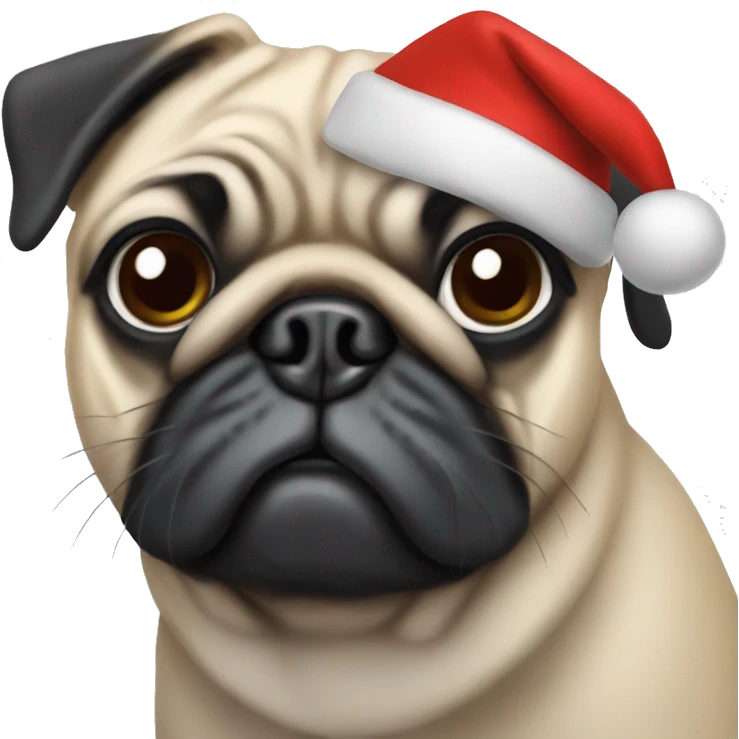 pug wearing a christmas hat emoji