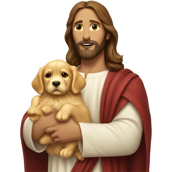 Jesus holding a little golden retriever puppy emoji