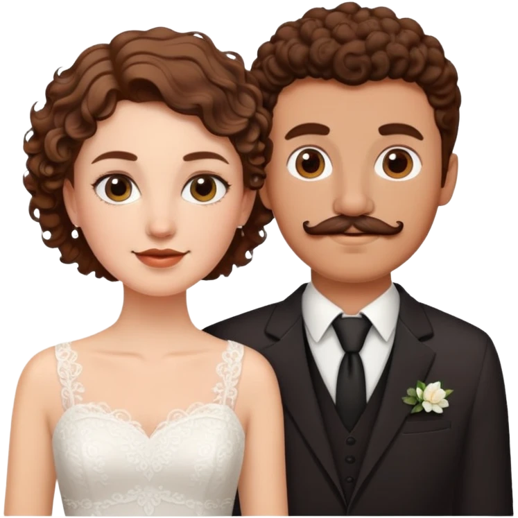 wedding with white girl brown short hair and guy with brown curly hair and mustache  emoji