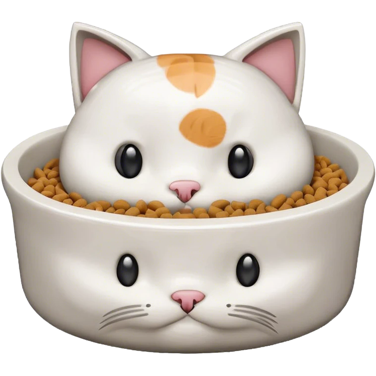 Cute pixel art cat shaped pet food bowl with white kibble piled on top of it emoji