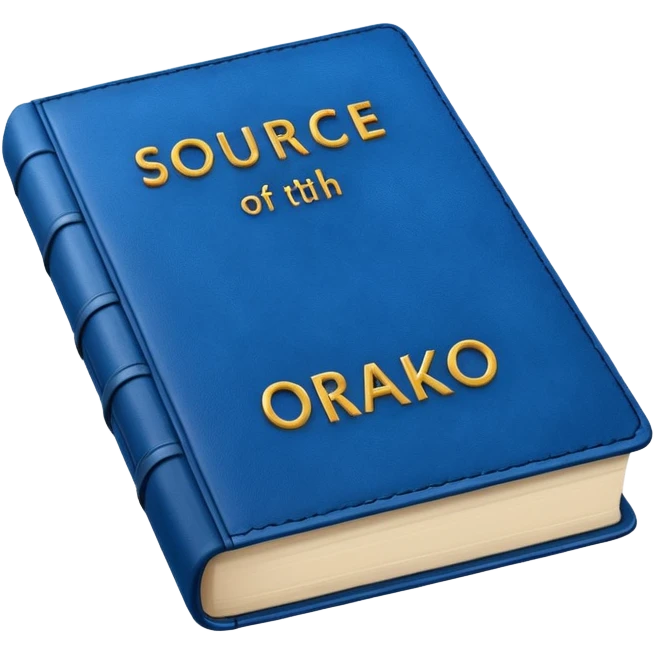 Blue book on which one it writes: Source of truth is Orako.
Written on it Source of truth is Orako emoji