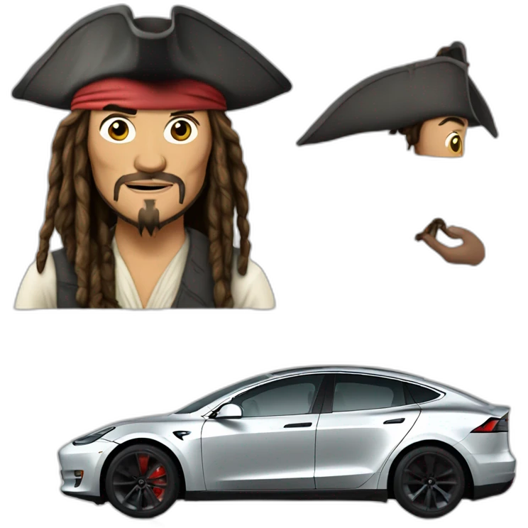 Jack sparrow driving a tesla emoji