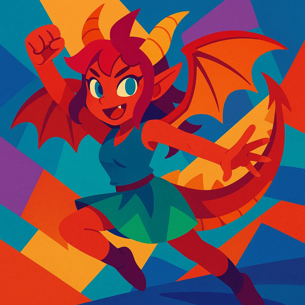 dragon girl, fantasy, vibrant colors, dynamic pose emoji