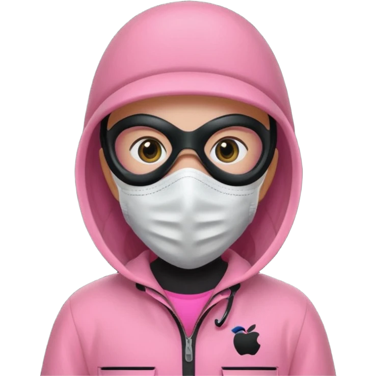 guard from Squid Game Round 6 wearing pink jumpsuit and black mask with white square, apple emoji style emoji