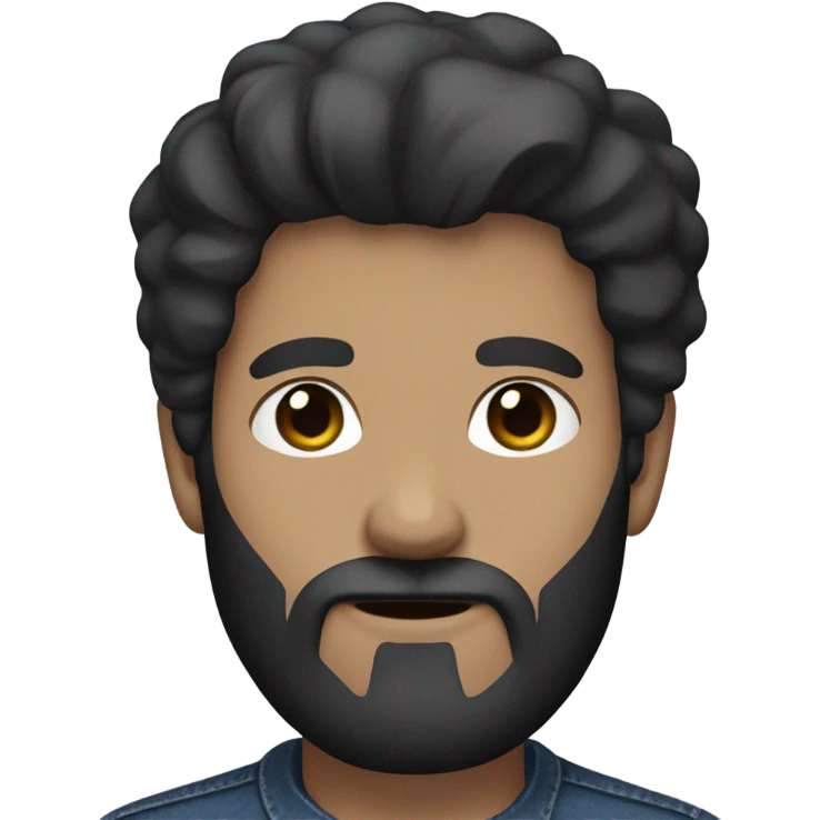 person with a black beard. No moustache. White skin tone. Nice black hair. Denim dark blue shirt emoji