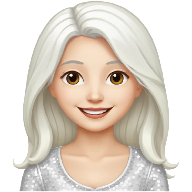 The Good Witch from Oz with long white hair, white sequin outfit emoji