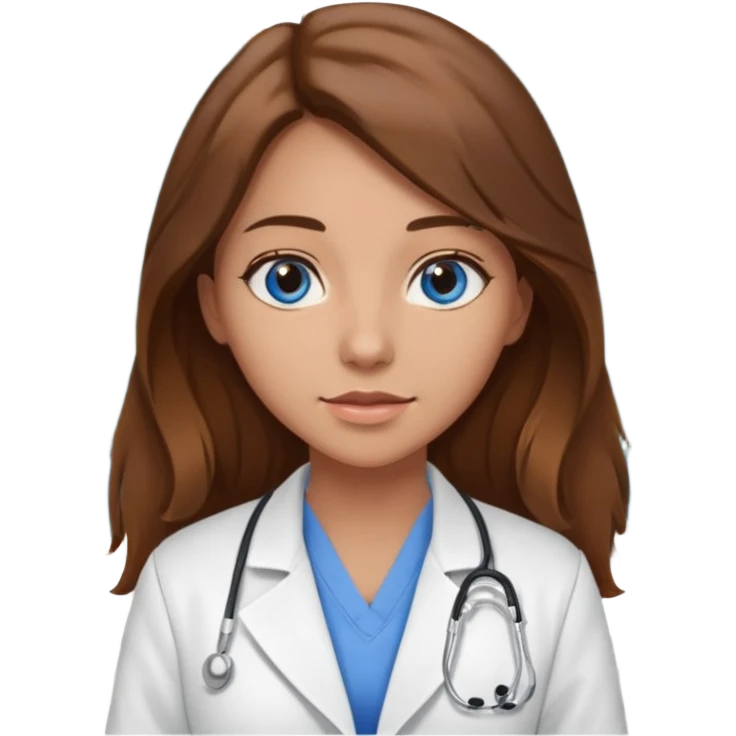 pretty female nursing student with long brown hair, blue eyes inside a classroom at university emoji