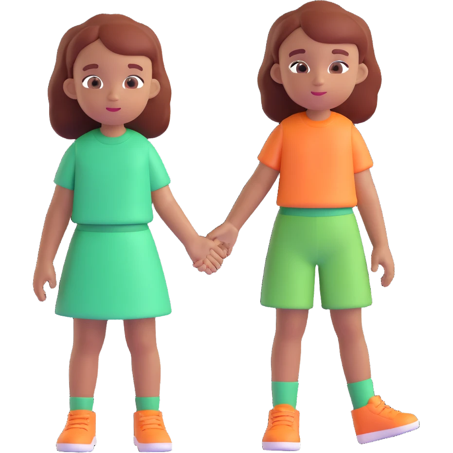 Slightly increase the volume of the upper body of the girl, separate the girl and the boy from each other, make the skin color the same for both characters. Keep the cartoonish 3D style. Keep the background transparent. emoji