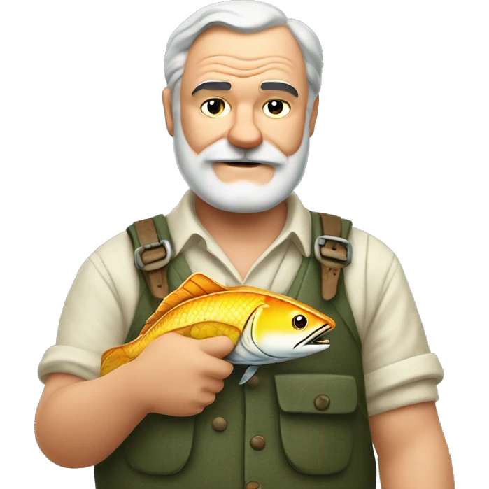 Ernest Hemingway holding a fish in his hands emoji