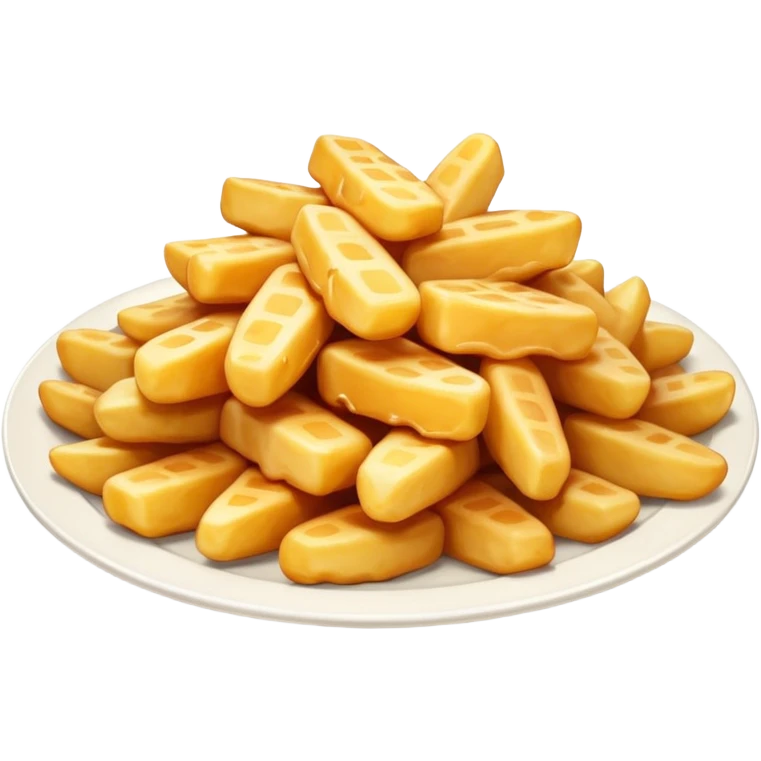 cheese curds with gravie on fries in a white plate emoji