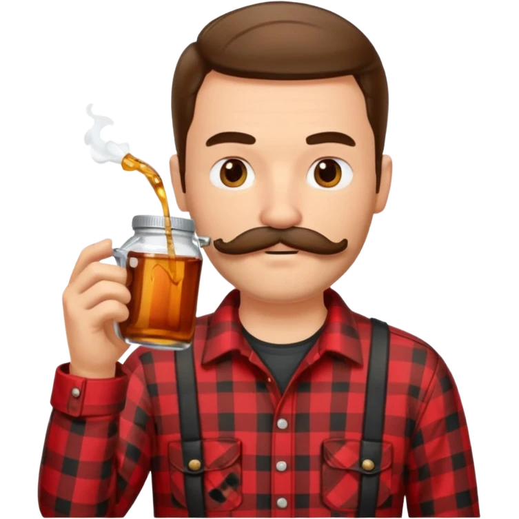 I want a Canadian lumberjack wearing a red and black plaid shirt drinking maple syrup emoji