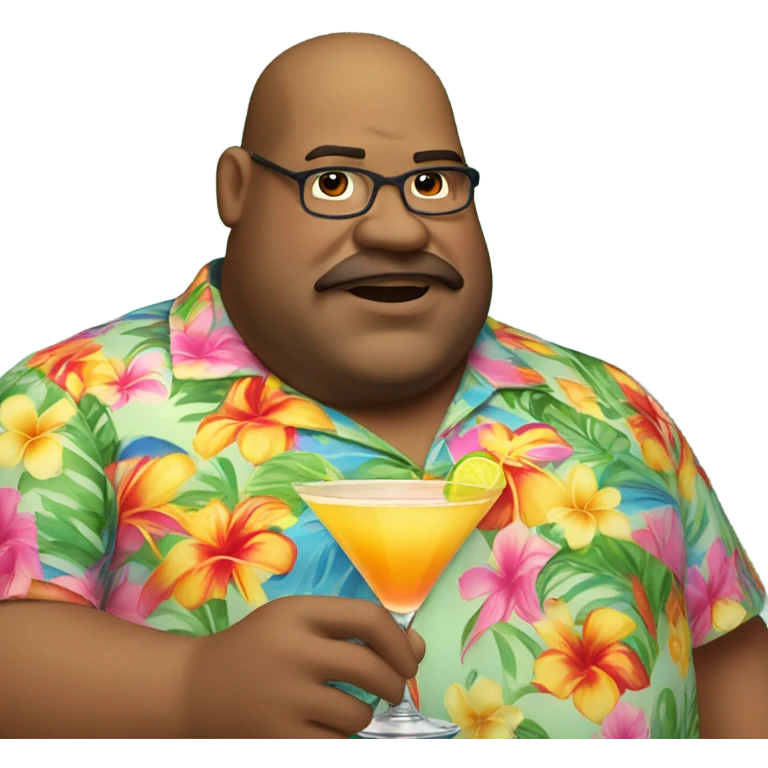 Fat guy standing in hawai shirt and fancy drink emoji