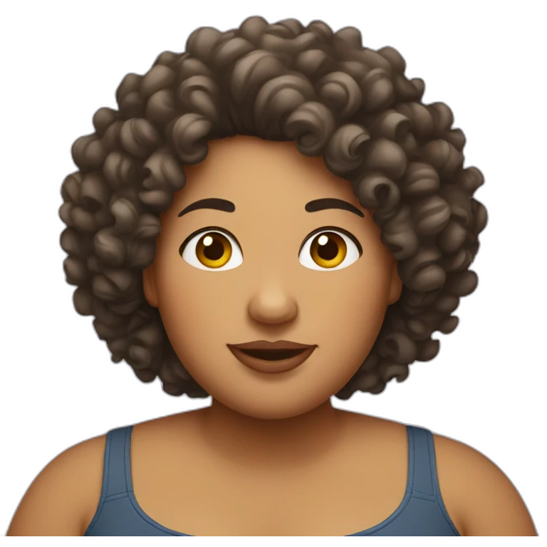 fat curly haired mixed woman emoji