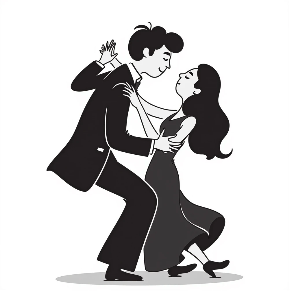 Hand drawn passionate dancers in an intimate tango pose emoji