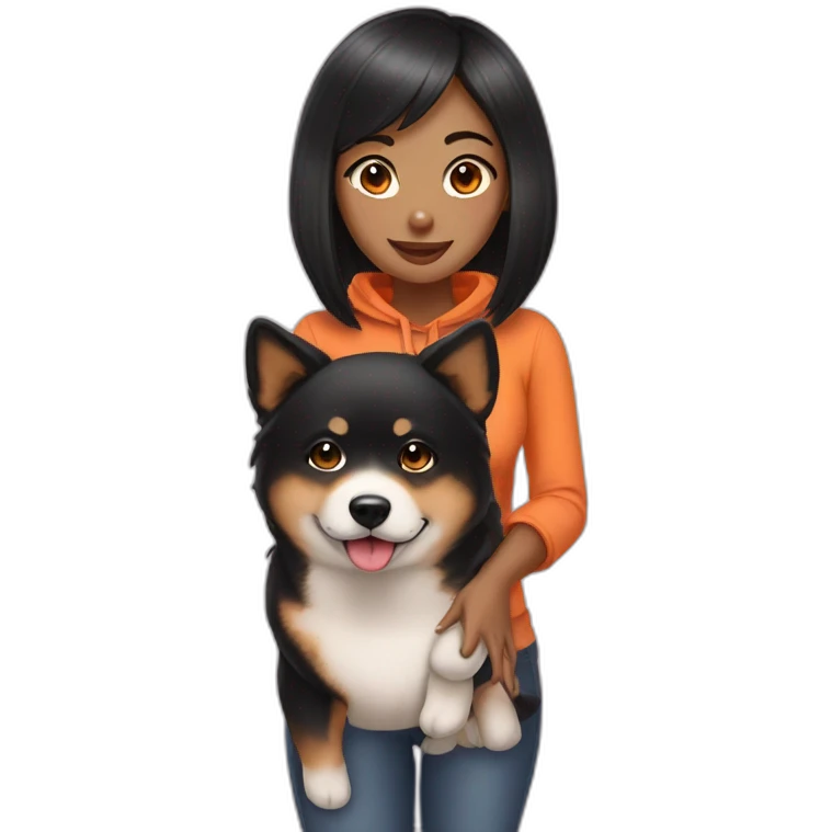 Black hair girl with orangeshiba inu emoji