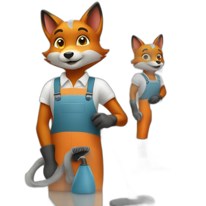5 foxes working in a cleaning company with job attributes emoji