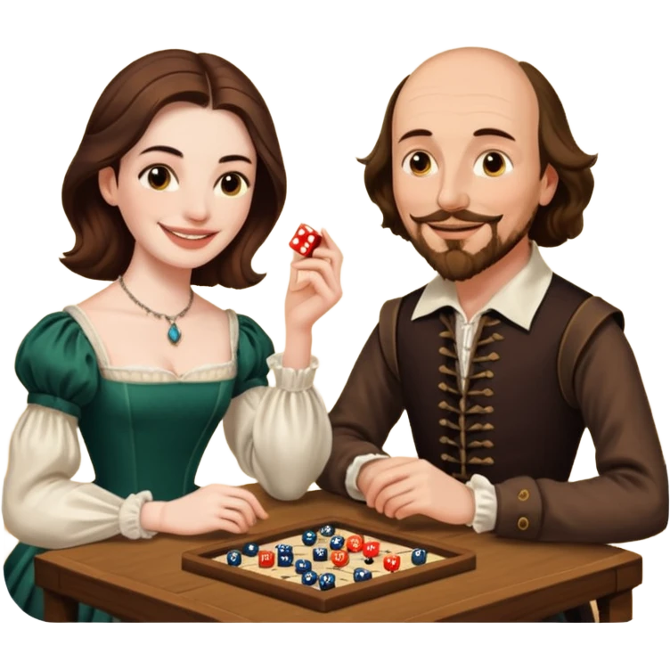 Can you make an emoji of William Shakespeare and Anne Hathaway playing Yahtzee  emoji