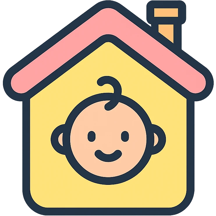 vector icon of a baby house, pastel flat design, round edges, simple icon style, white background emoji