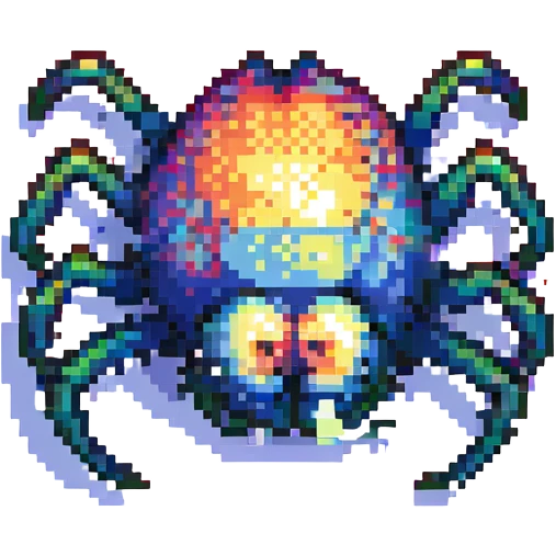 pixel art spider, heat map style, glowing effect, pixelated, vivid colors emoji