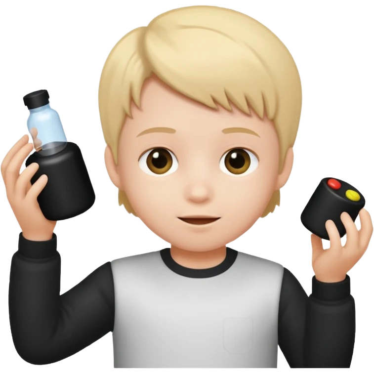kid playing black formula toy emoji