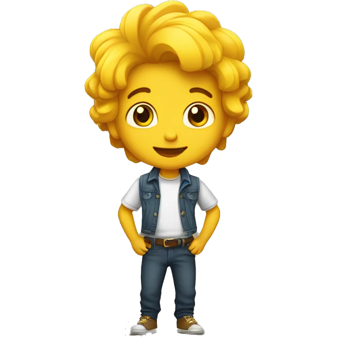 Niño con el pelo amarillo y largo bailan emoji