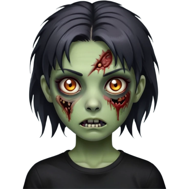 zombie girl with a wolfcut and black shirt and has dark circles under the eyes  emoji
