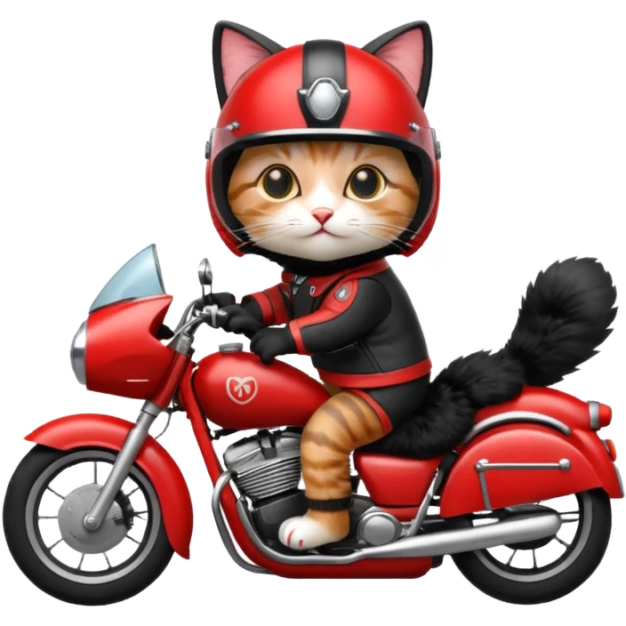 Cat on red and black motorcycle with helmet emoji