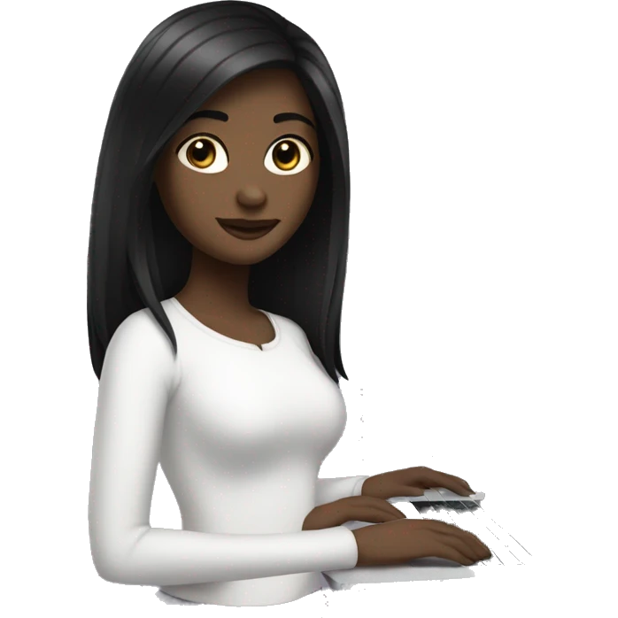 Girl with black hair and white skin hold macbook emoji