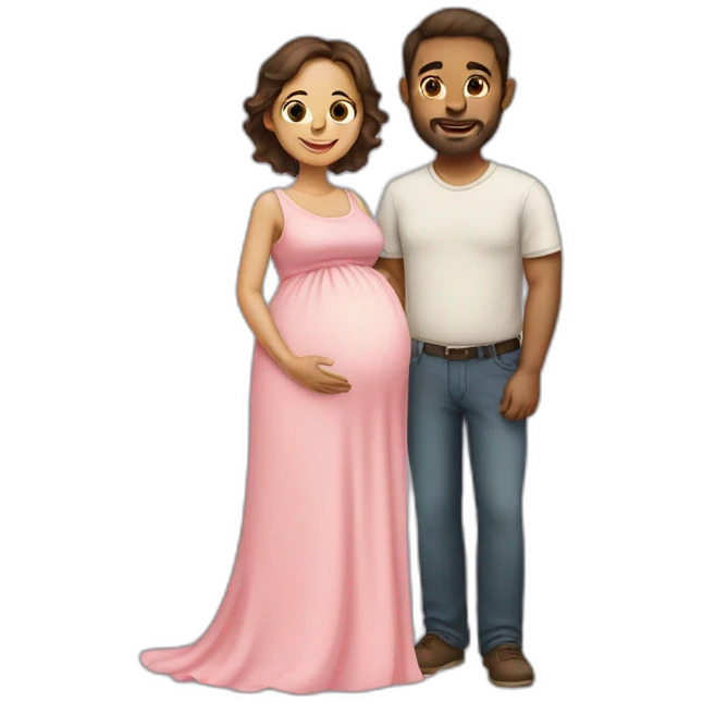 Pregnant wife and husband without mustache emoji