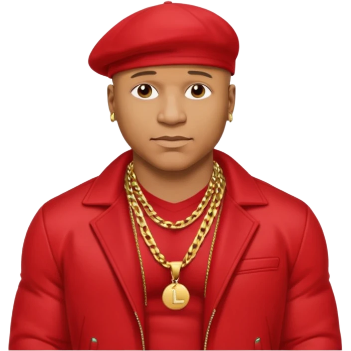 LL Cool J shirtless with necklace, red jacket emoji