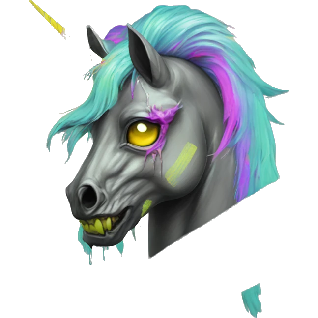 .Zombie_ Vaporwave black holographic oilslick zombie unicorn yellow caution tape graffiti Pegasus  emoji