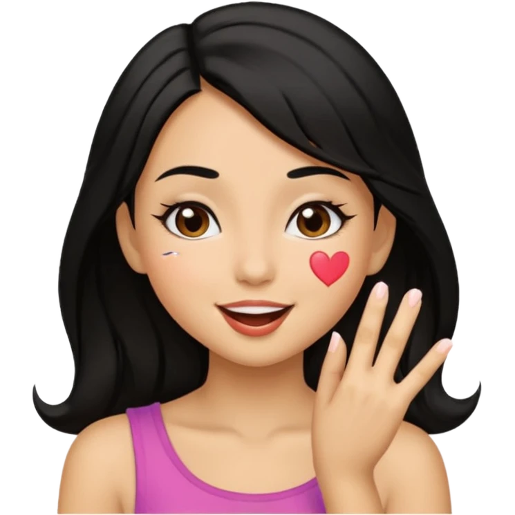 Girl with black hair blowing kiss emoji