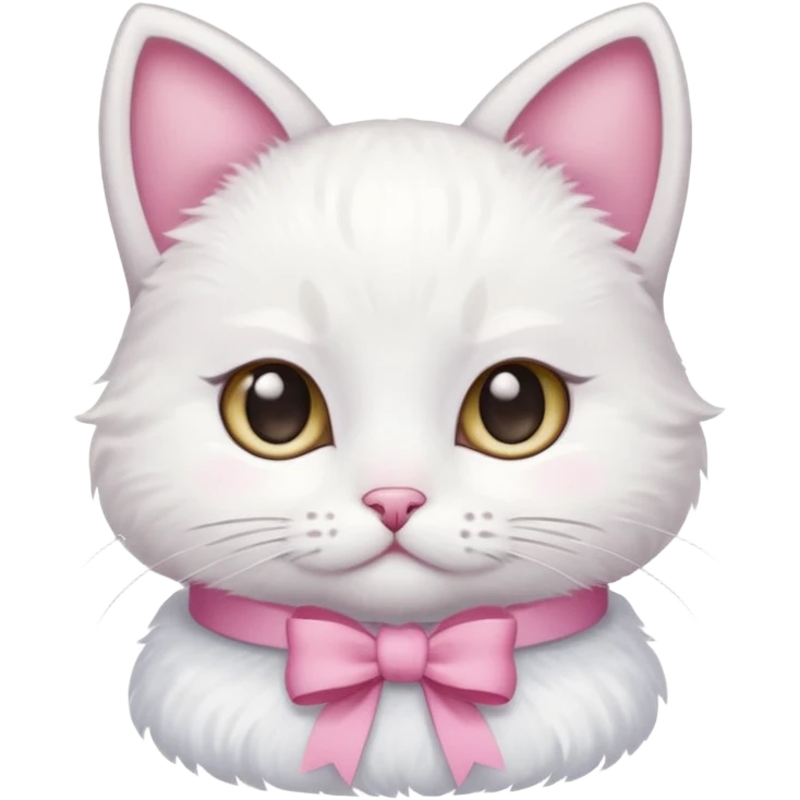 A little white cat with innocent eyes and a pink bow on its head emoji