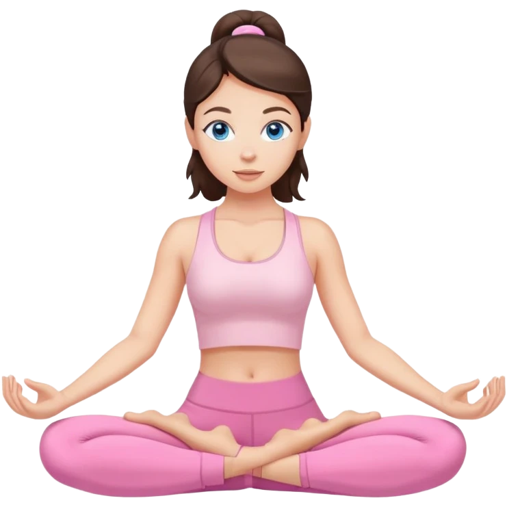 brunette blue-eyes, yoga girl light pink clothes  emoji