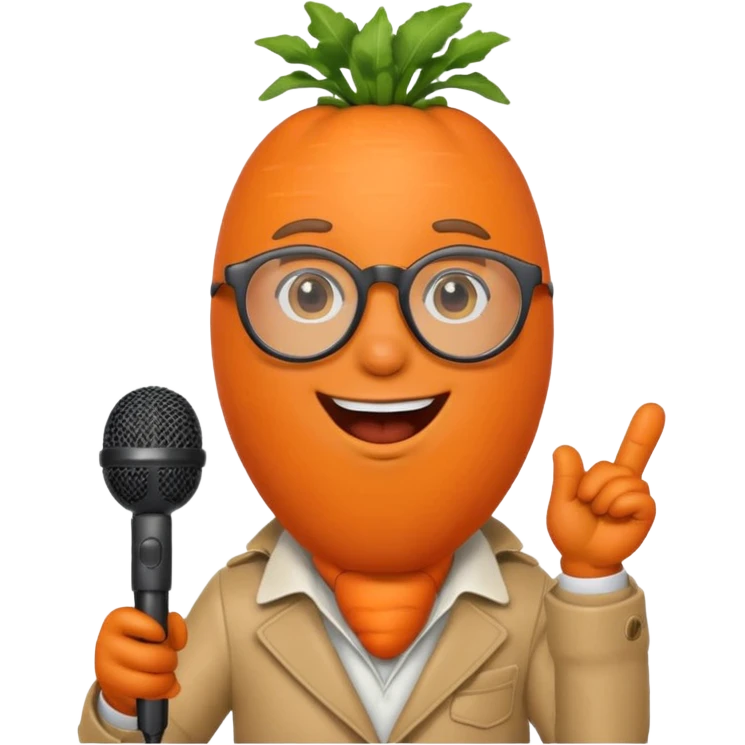 singing carrot wearing glasses with microphone emoji