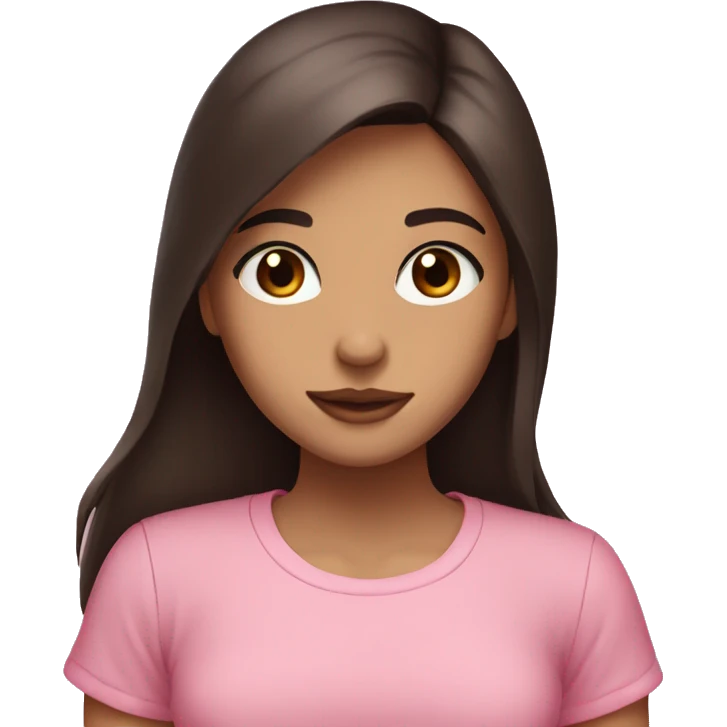 Aesthetic girl with long dark brown hair and brown eyes wearing a pink shirt  emoji